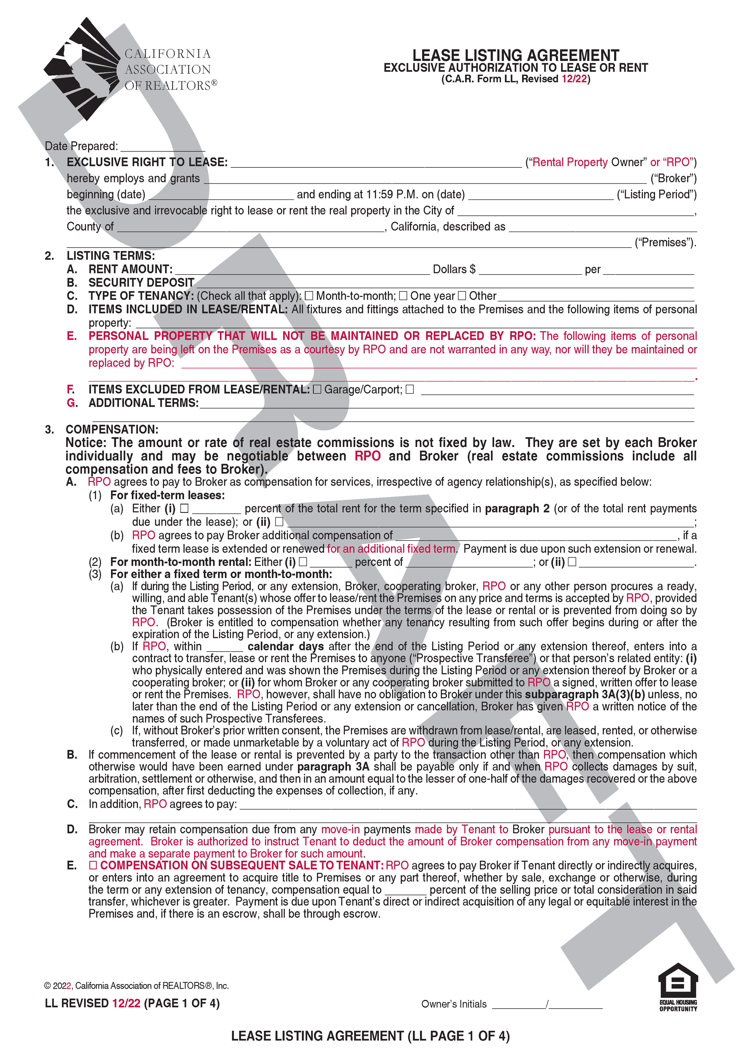 Lease Listing Agreement