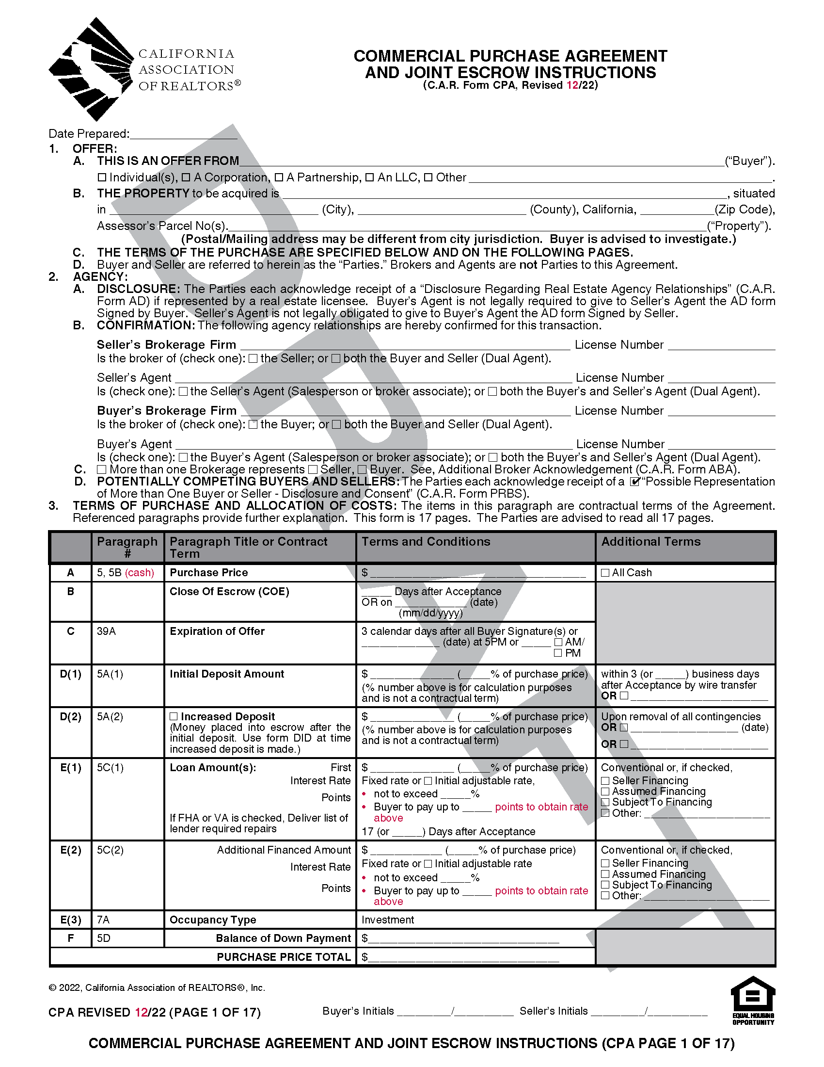 Commercial Purchase Agreement
