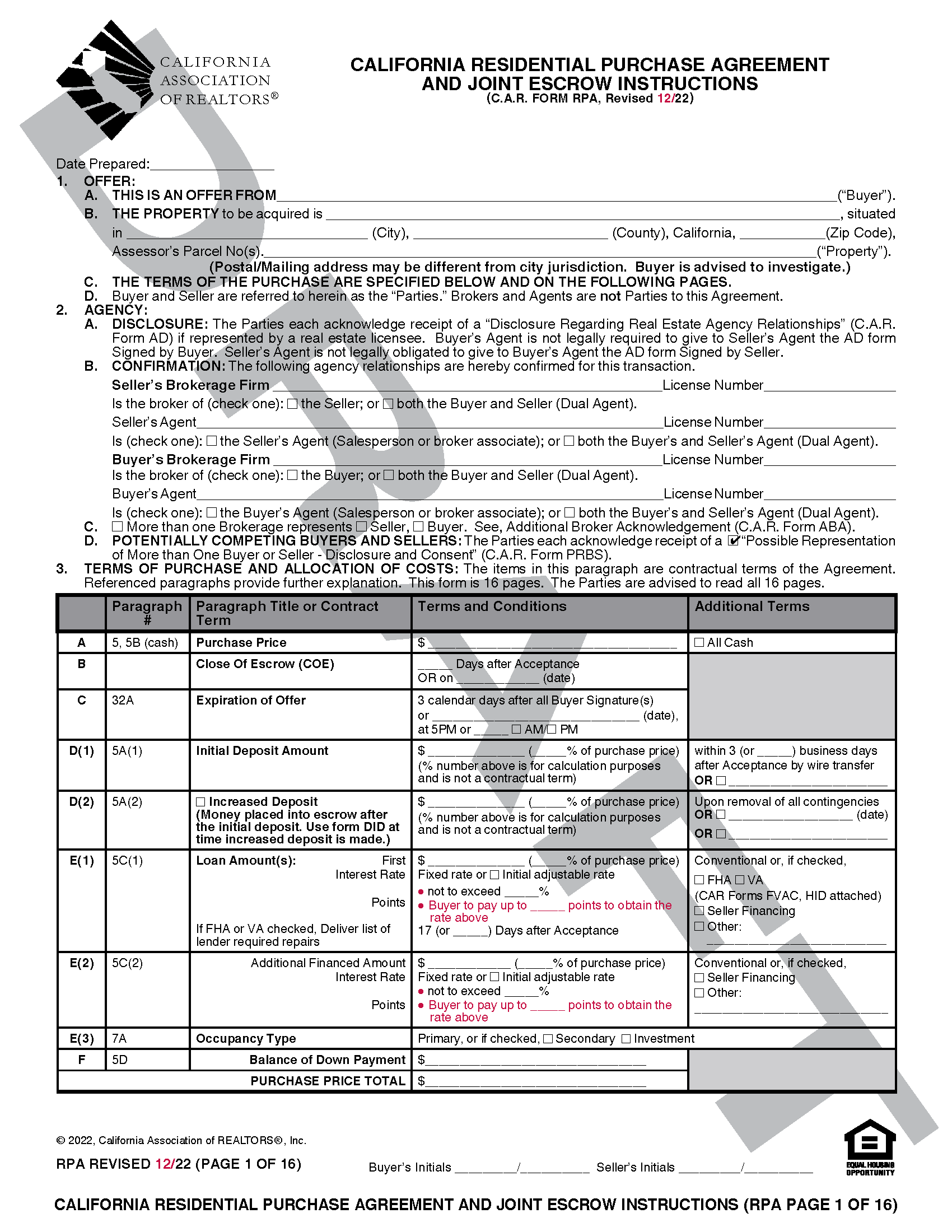 Residential Purchase Agreement