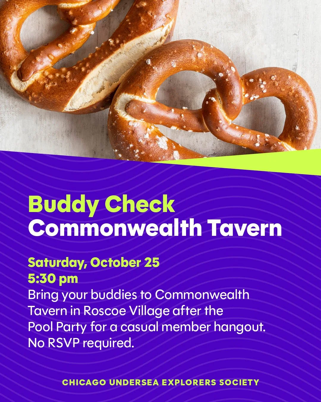Hey Chicago! We are hosting a Pool Party and Buddy Check on October 25! Join us for an open pool at the @lakeview_ymca  from 2–5pm, followed by a casual member hangout at @commonwealthchicago  in Roscoe Village starting at 5:30pm, no RSVP requi