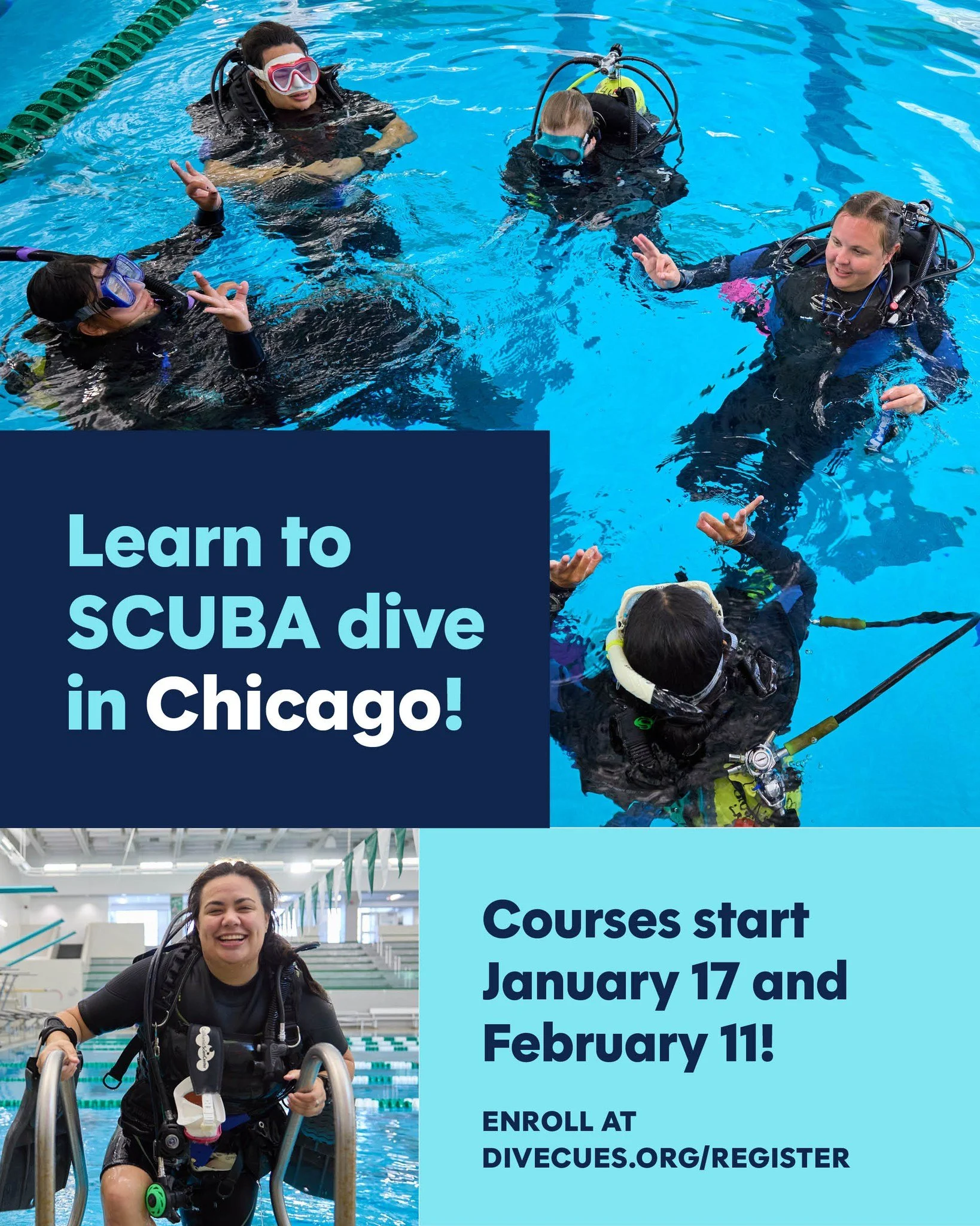 There's still time to enroll in our January and February Open Water courses &mdash; taught at Roosevelt HighSchool in Albany Park and the Lake View YMCA, it's the perfect opportunity to get SCUBA certified in Chicago before dive season starts. 

Visi