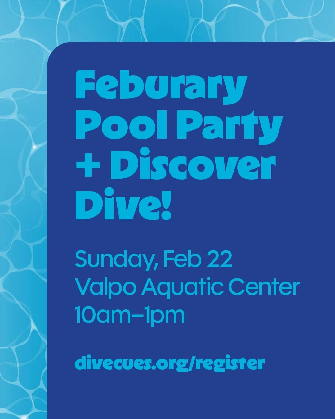 Get in the water with us on Sunday, February 22nd! Our monthly Pool Party open dive and Discover Dive are happening at @valpoaquatics from 10am&ndash;1pm. Escape the cold weather and get some bubble time, or introduce a buddy to the sport &mdash; vis