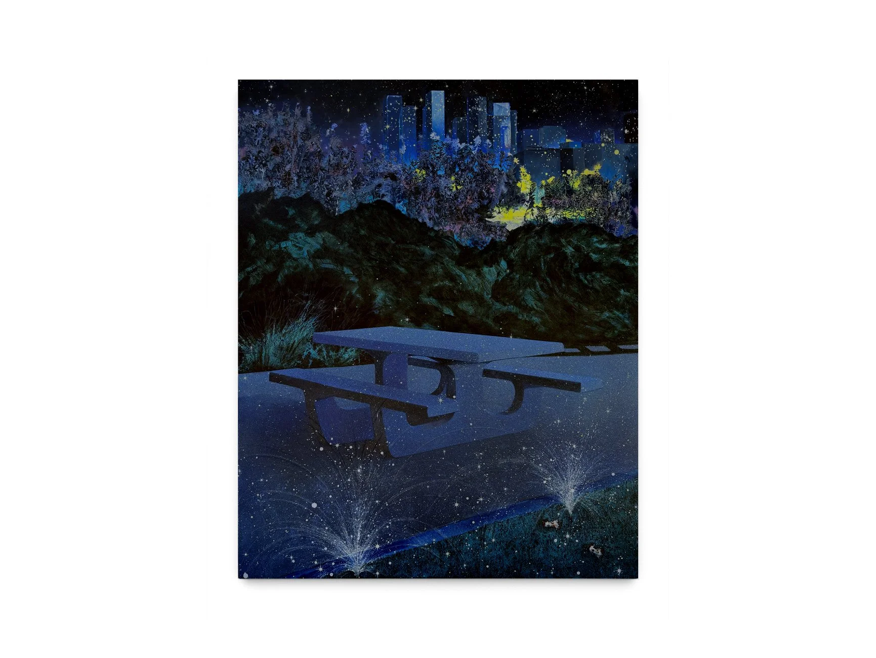Picnic Table in the City, oil and acrylic on canvas, 60x48 in