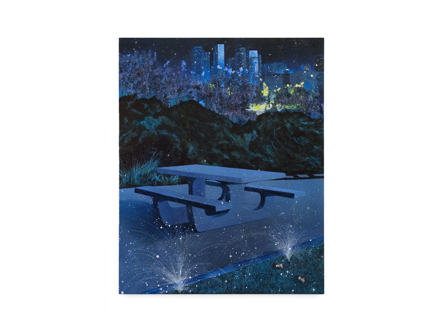 Picnic Table in the City, oil and acrylic on canvas, 60 x 48 in