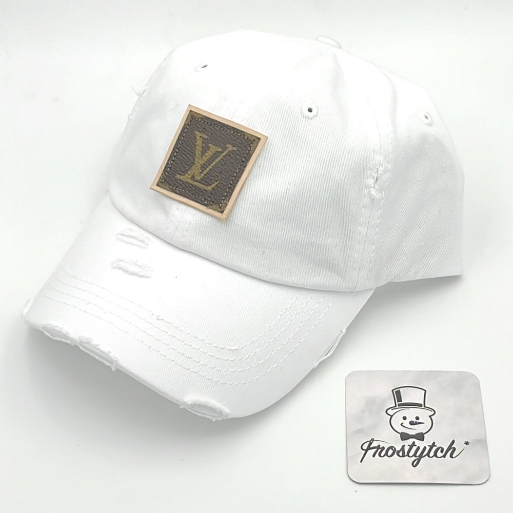 LV Monogram White Distressed Dad Hat w/ Ponytail — Frostytch