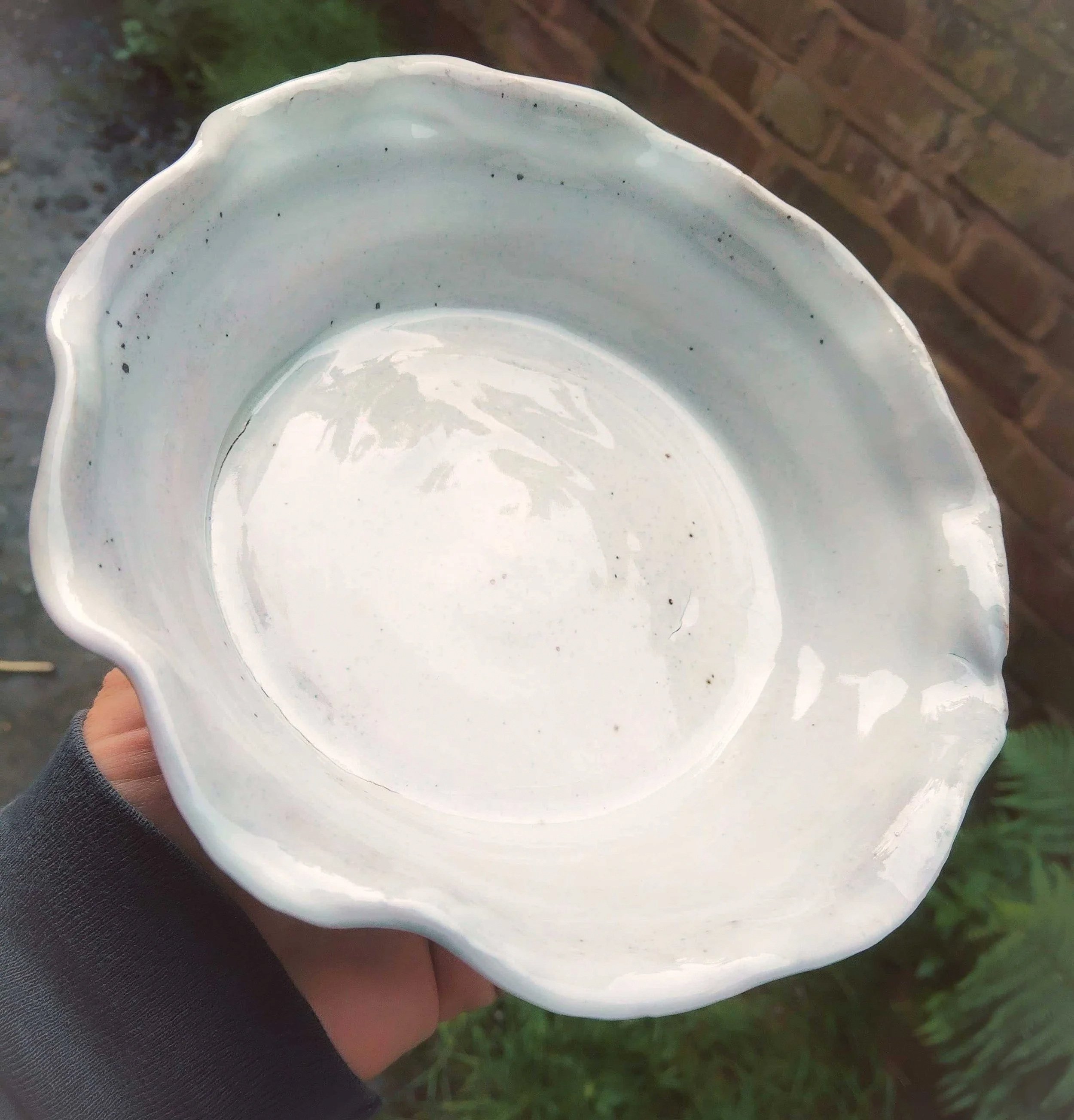 Opaque White wiggly rim open bowl