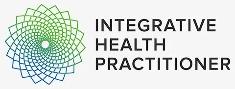 Logo of an integrative health practitioner featuring a green and blue spiral pattern