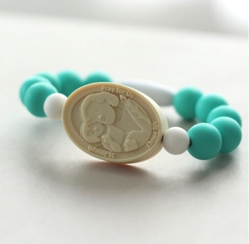 St. Joseph and St. Michael Saint Bracelet | Big Kid | Turquoise and White