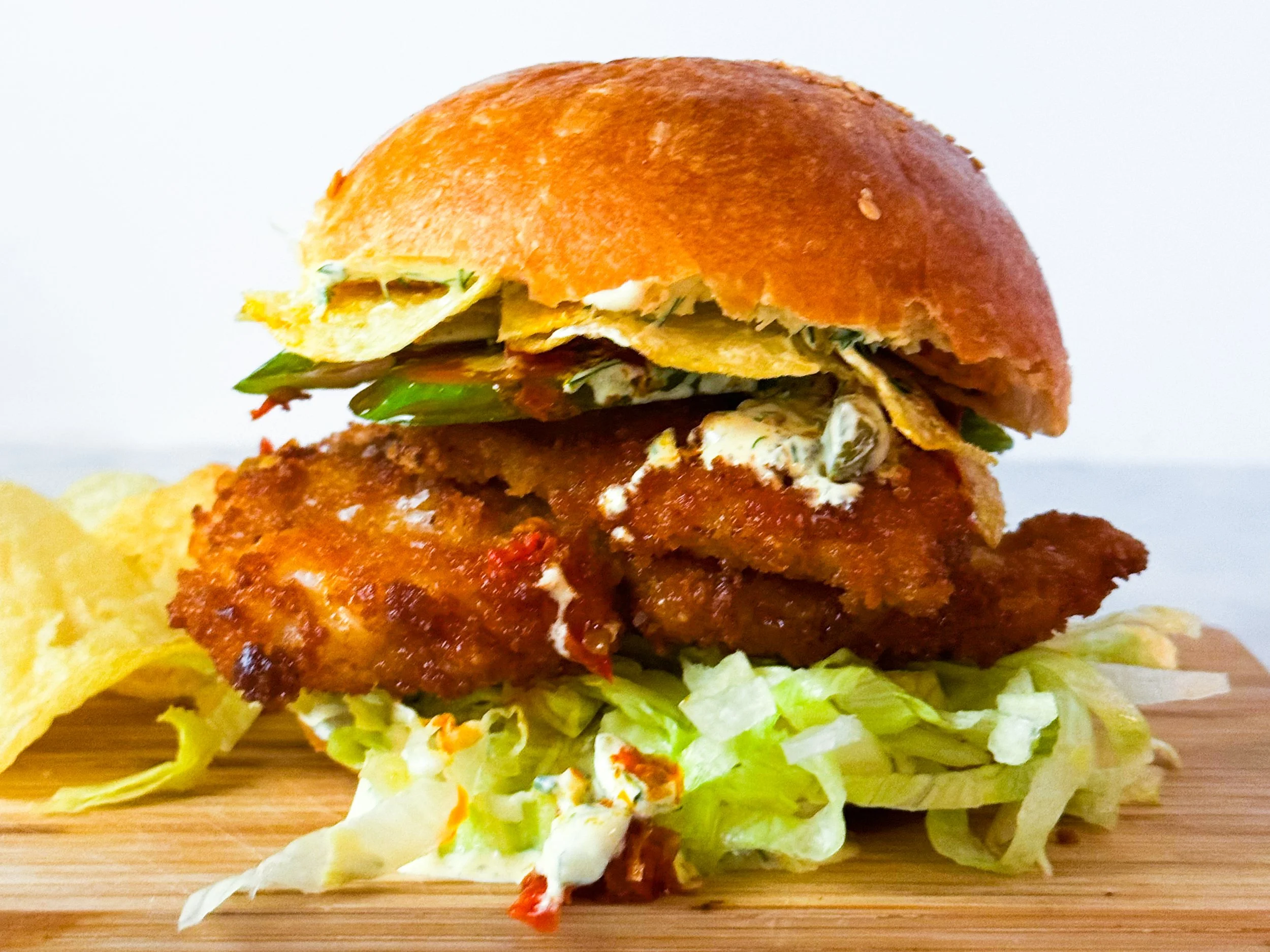 Crispy Ling Burger With Curry Yoghurt Tartare