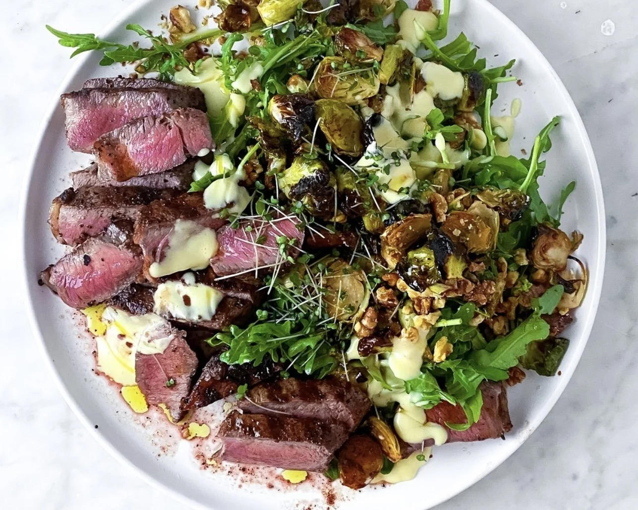 Honey Miso Brussels + Steak