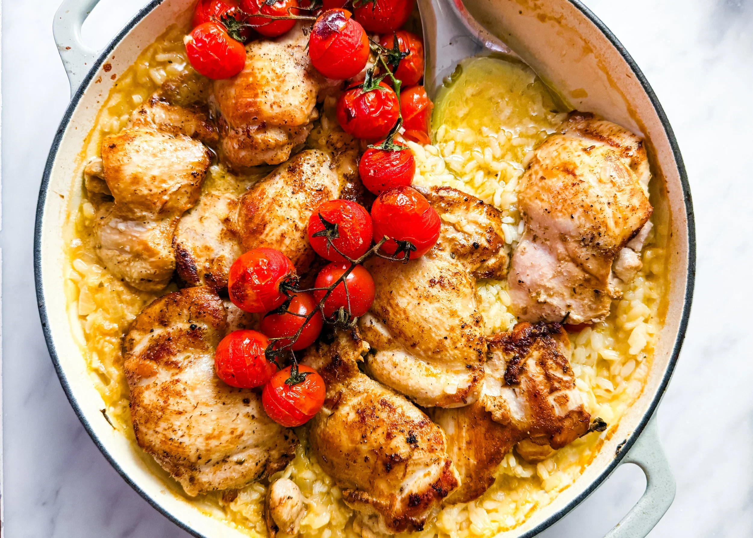 Chicken Thighs, Tomatoes &amp; Risotto Rice