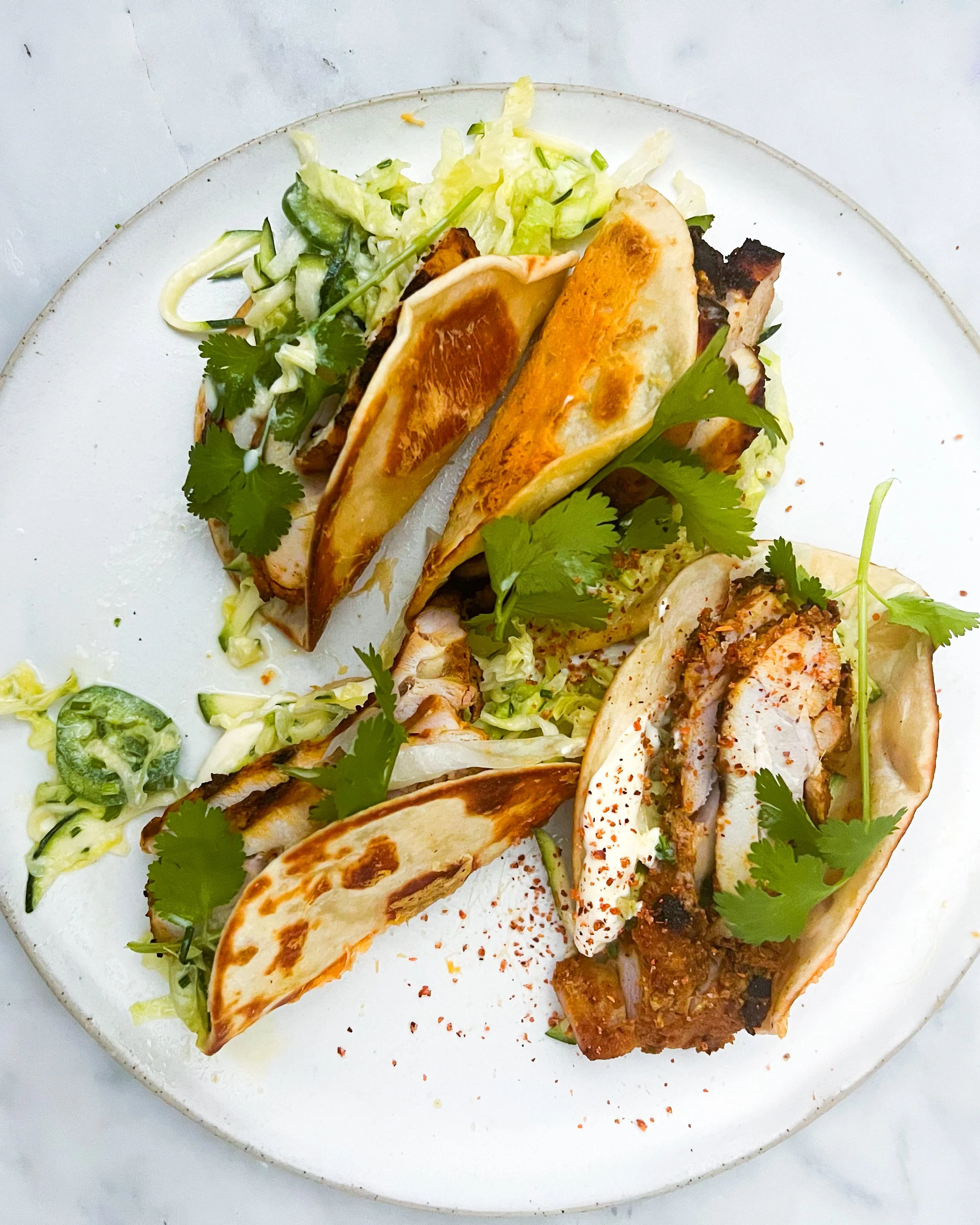 Chicken Tacos With  Zucchini Parmesan Slaw