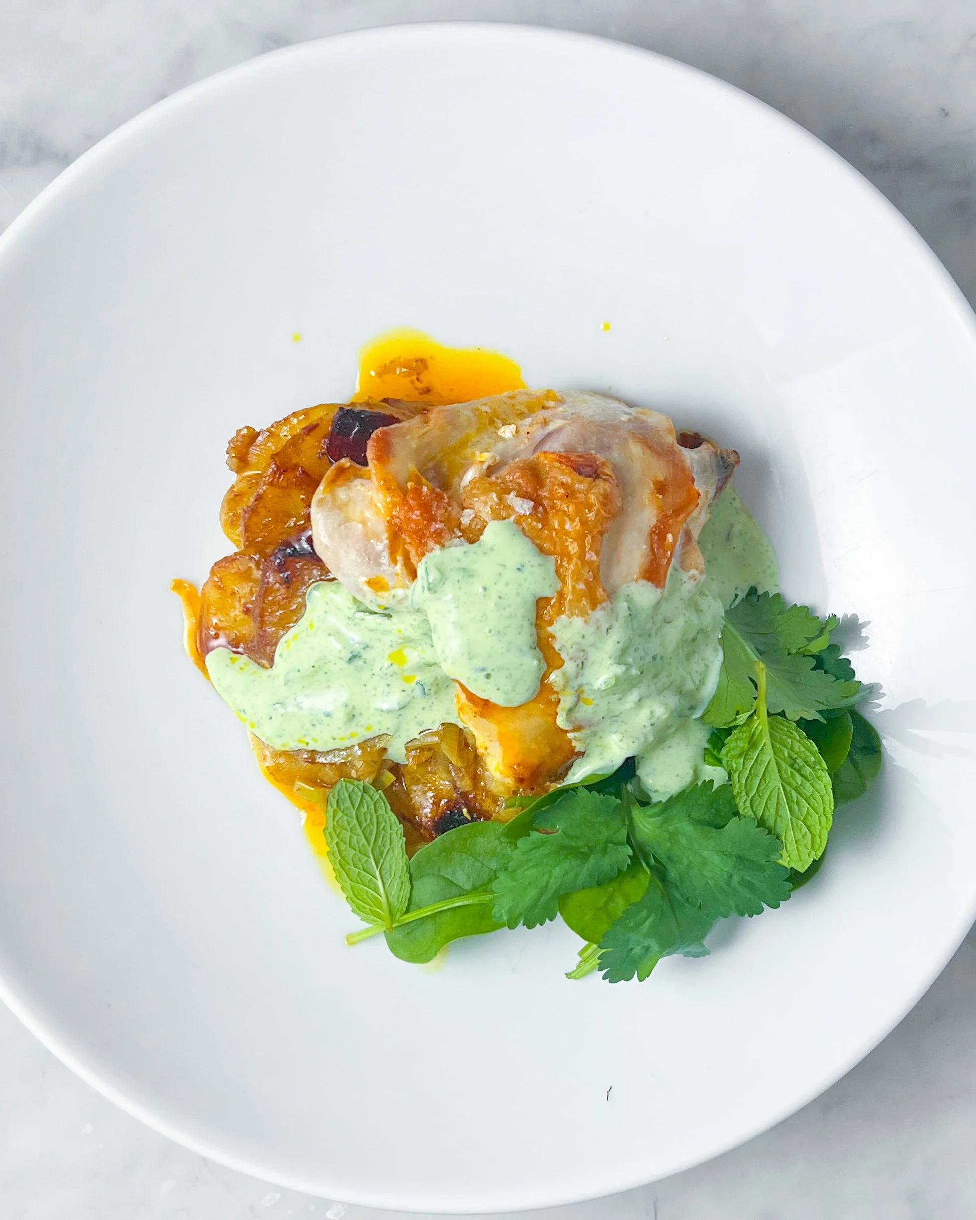 Roast Chicken with Curry Braised Potatoes