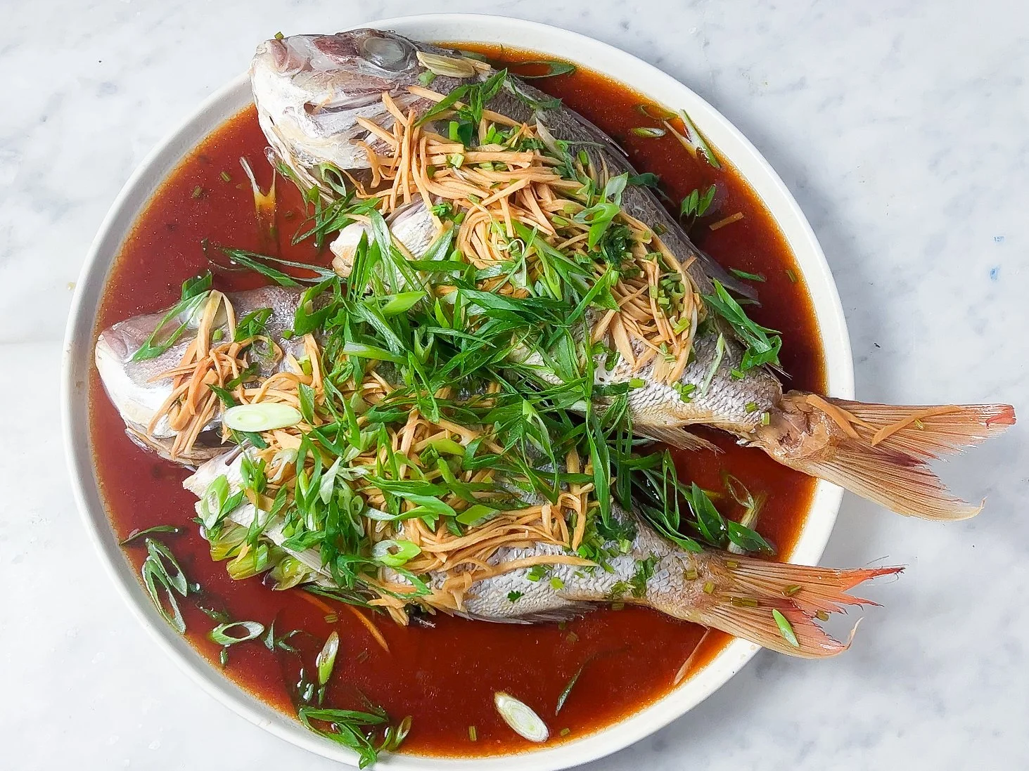 Whole Steam Baked Snapper w Ginger and Shallot