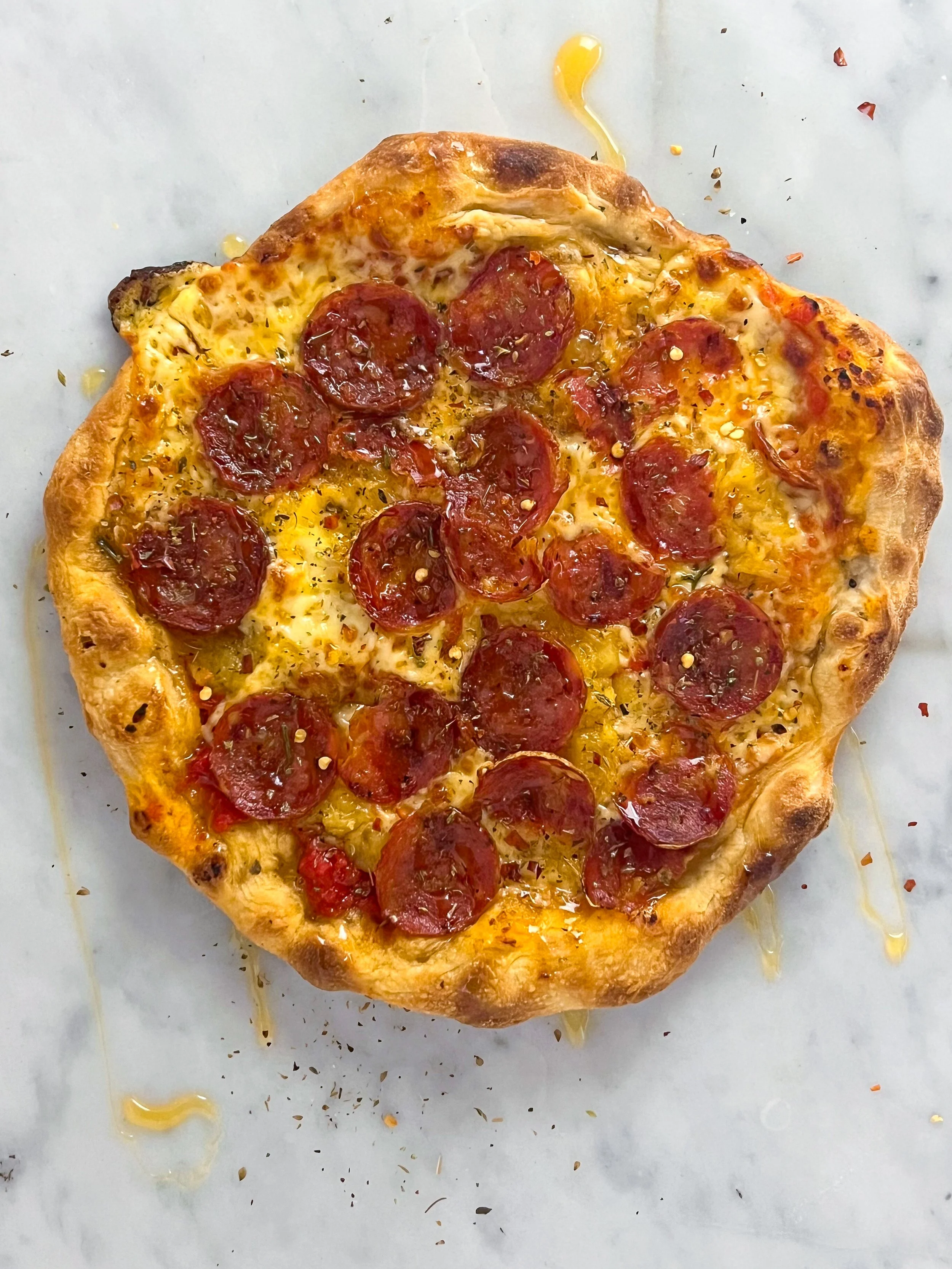 Pepperoni &amp; Pineapple Pizza with Honey