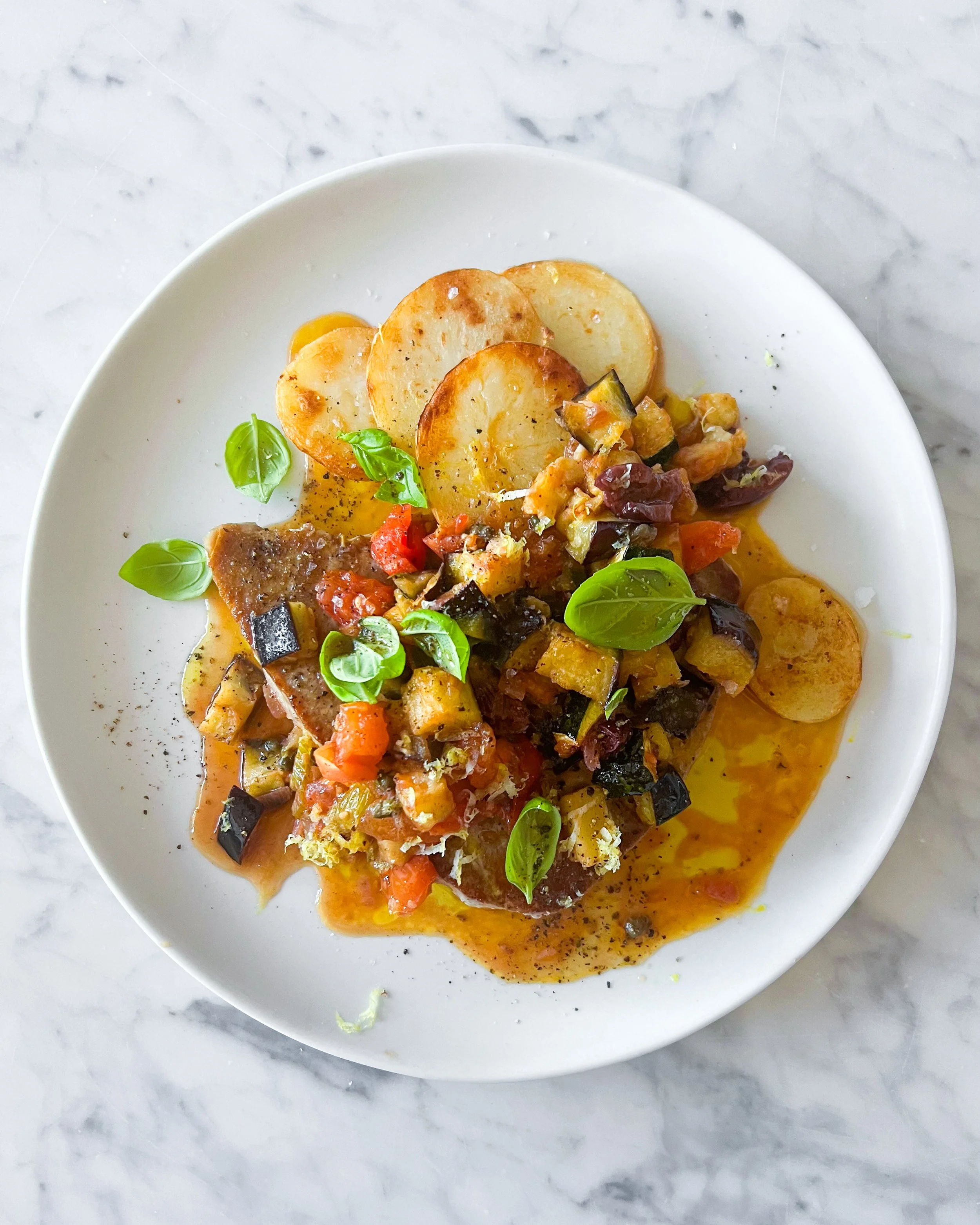 Tuna Steaks with Caponata