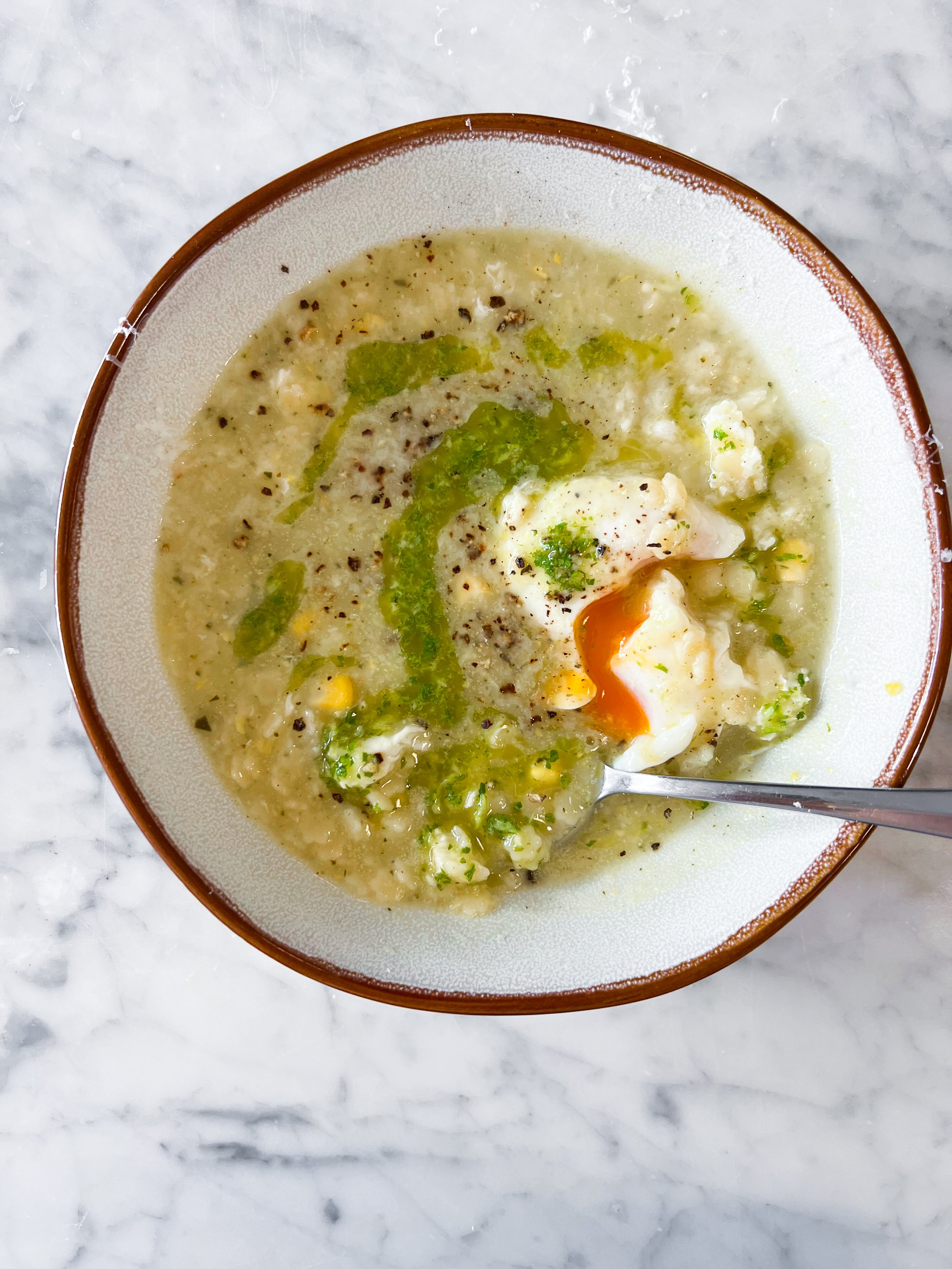 Thick Soup with Stellino, Eggs and Drizzle