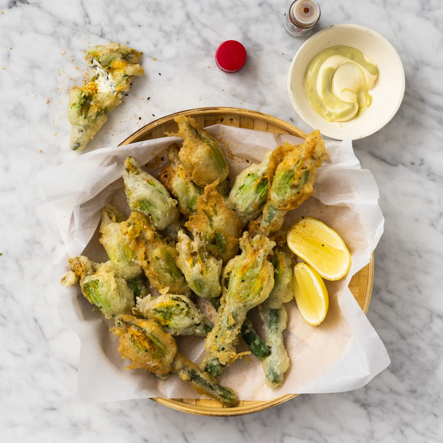 Miso Ricotta Stuffed Zucchini Flowers
