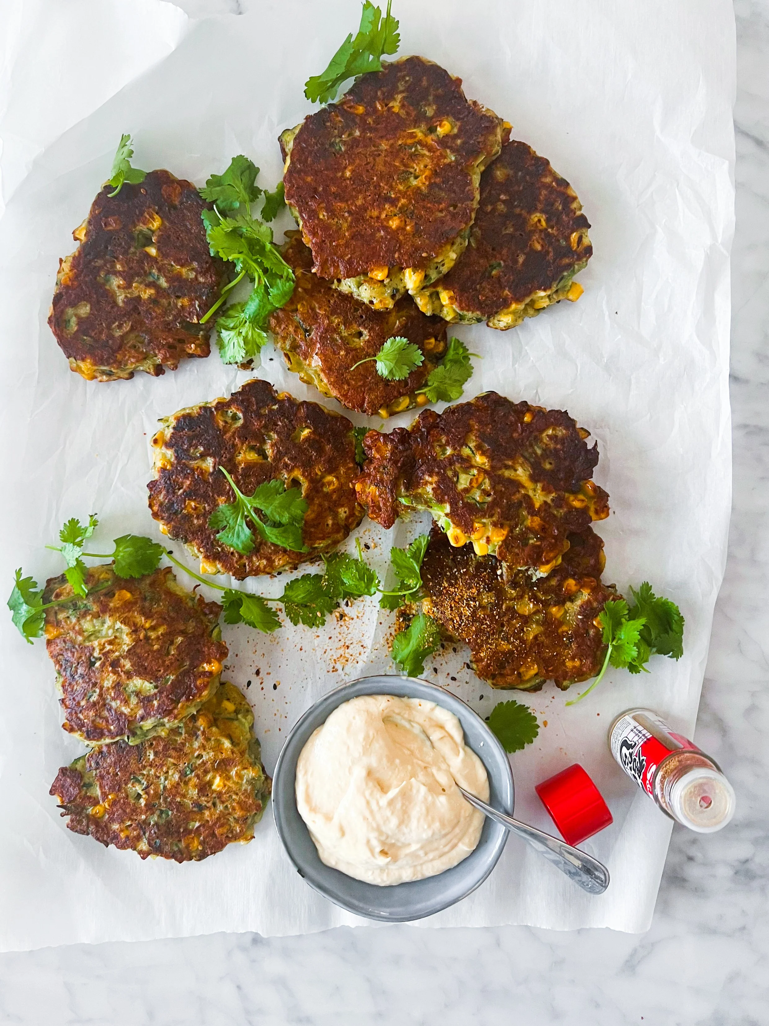 Corn Zucchini Halloumi Fritters