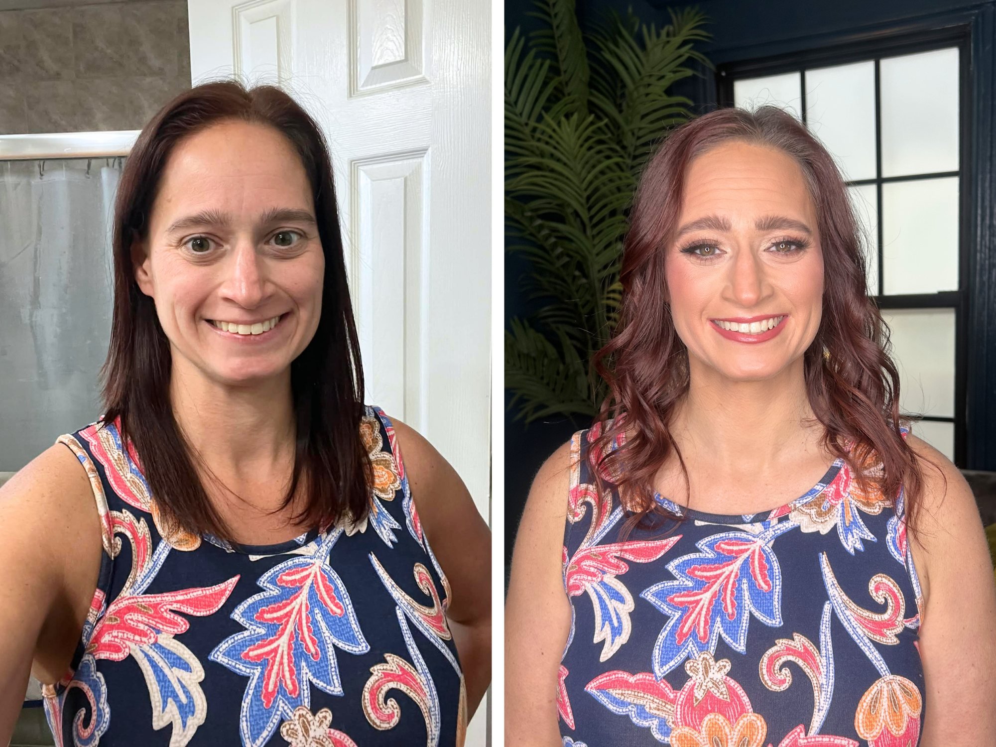 Boudoir client before and after hair and makeup