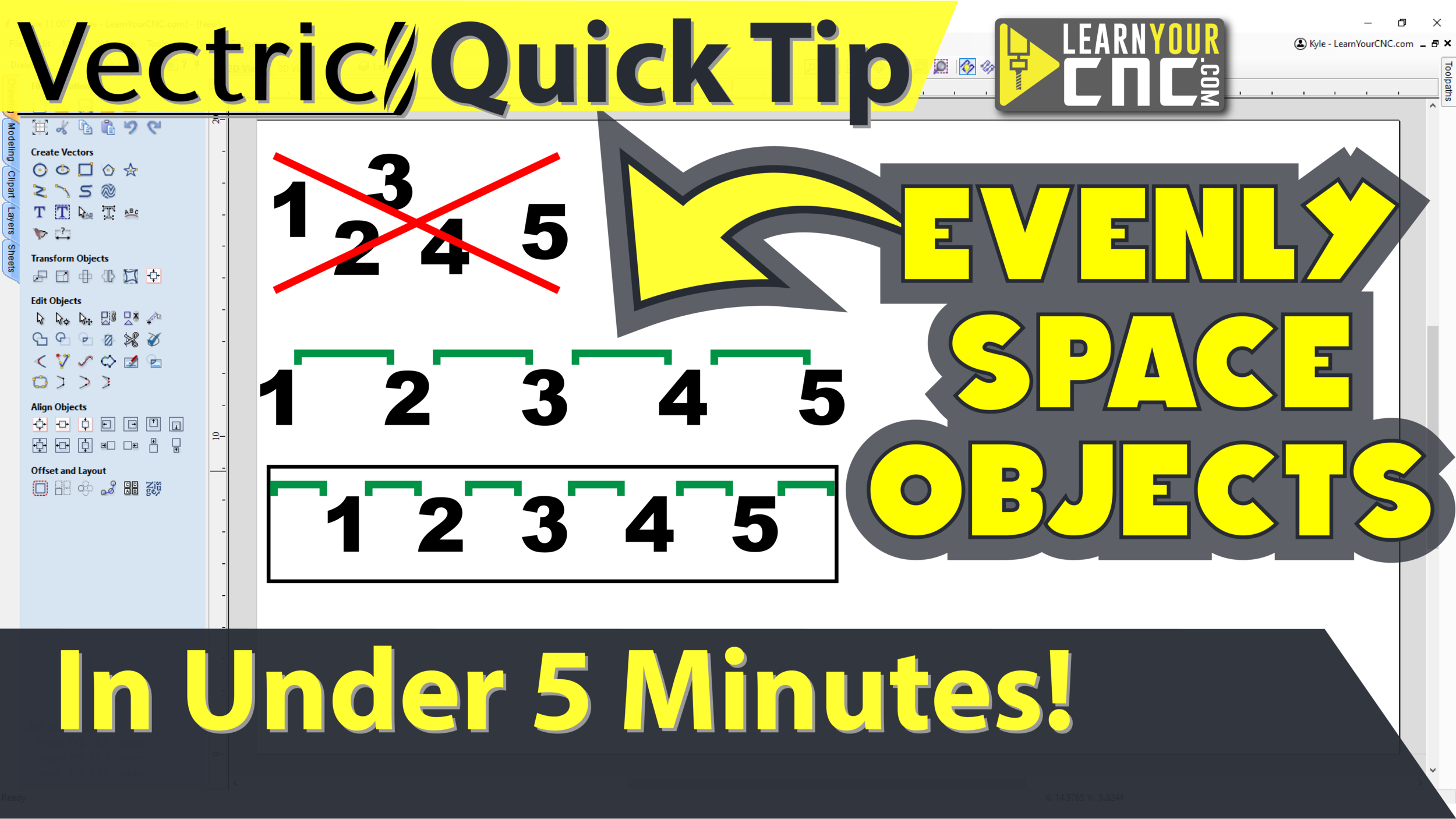 Evenly Space Objects in Vectric