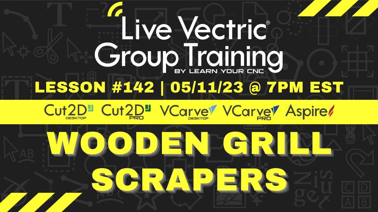 Join us tonight at 7pm EST for our weekly live Vectric group training #142! In tonight's lesson, we will be learning how to make Wooden Grill Scrapers!
.
This is part of our weekly virtual class membership. If you are not already a member, you can le