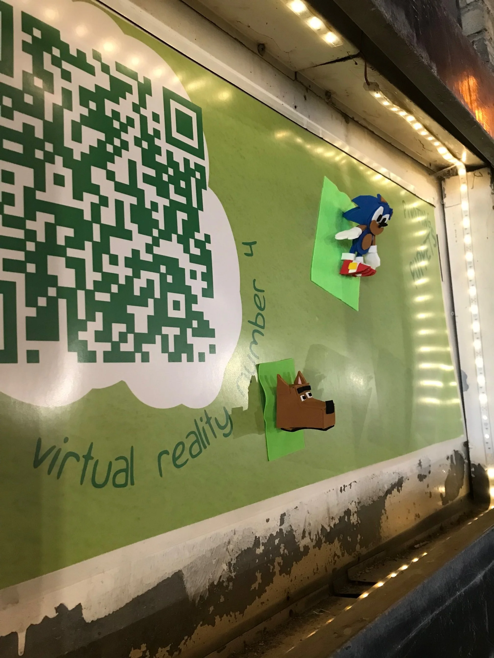 installation of pivoting puppets virtual reality 4 at VIA rail showcase