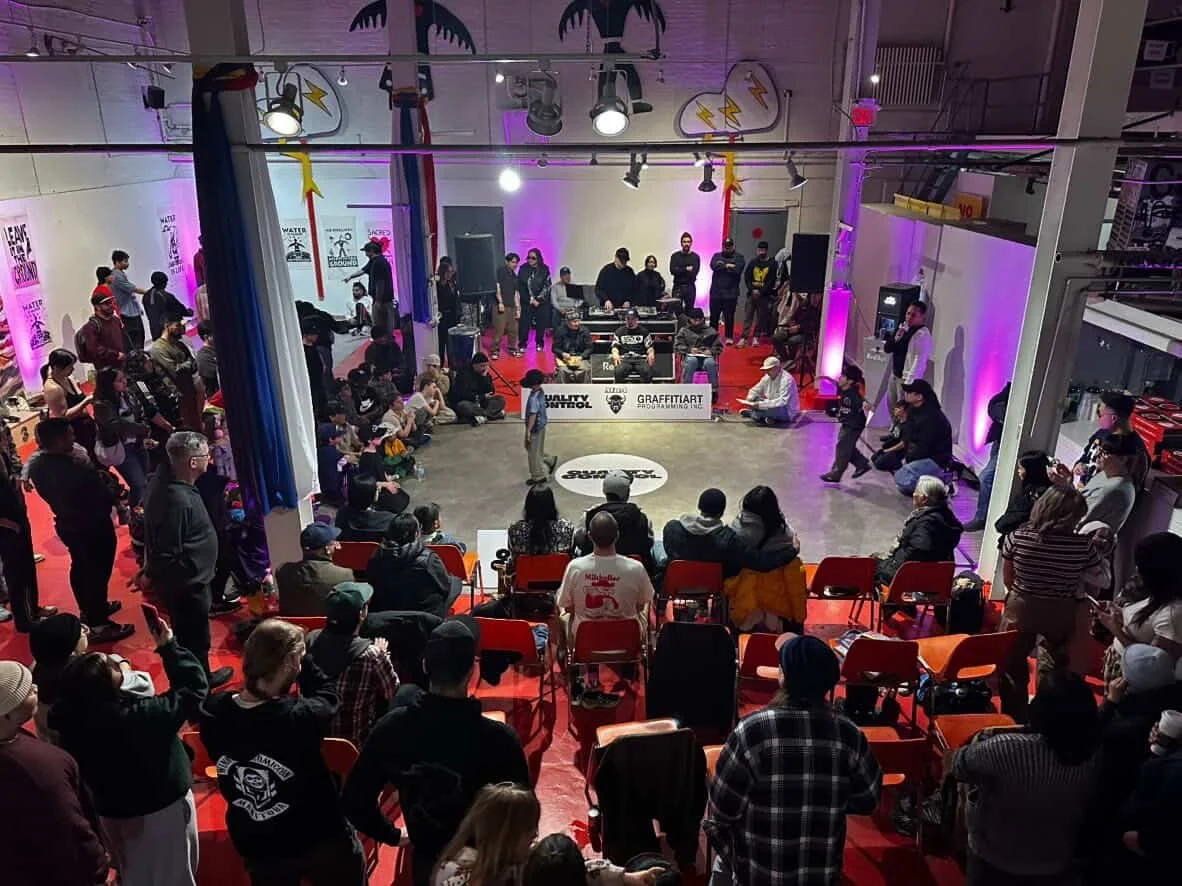 Manitoba Breaking Alliance Quarter Finals: Two of the students performing in front of an audience and judges, featuring DJs from Winnipeg and beyond.