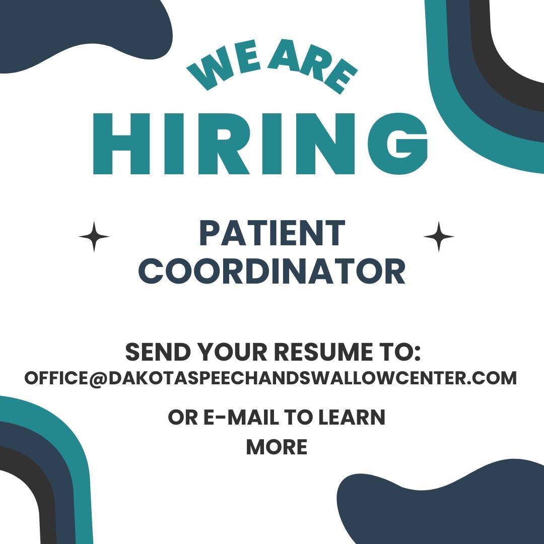 📣 𝗪𝗲'𝗿𝗲 𝗵𝗶𝗿𝗶𝗻𝗴! 📣⁣
⁣
Come join our team as 𝗣𝗮𝘁𝗶𝗲𝗻𝘁 𝗖𝗼𝗼𝗿𝗱𝗶𝗻𝗮𝘁𝗼𝗿/𝗥𝗲𝗰𝗲𝗽𝘁𝗶𝗼𝗻𝗶𝘀𝘁! ⁣
⁣
This very important role will be responsible for managing patient calls, e-mails, scheduling, coordination of care with other c
