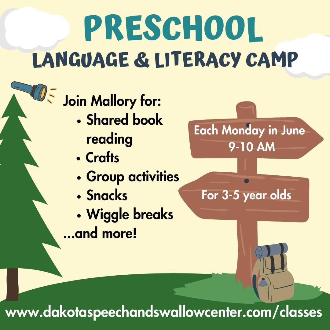 🌲Join Mallory for a language and literacy hour! We&rsquo;ll complete themed activities based around the specifically selected book of the week. This camp will be beneficial for all preschool-aged friends, but will target receptive and expressive lan
