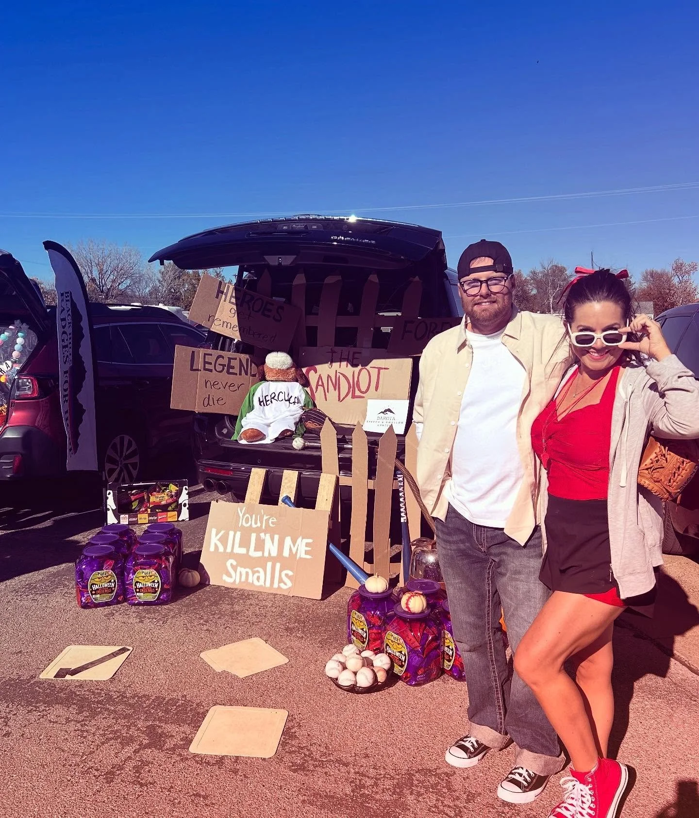 Our sixth year of the RVE trunk-or-treat. Over 500 packs of cheese balls and so much fun to see the smiles and costumes, supported by so many creative trunks!  My husband always shows up for moral (and costume) support. Hoping everyone has a safe wee