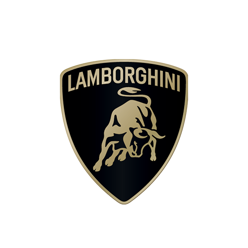 Lamborghini emblem featuring a gold bull on a black shield.