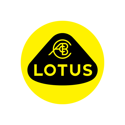 Yellow and black Lotus logo with stylized Lotus text and design.