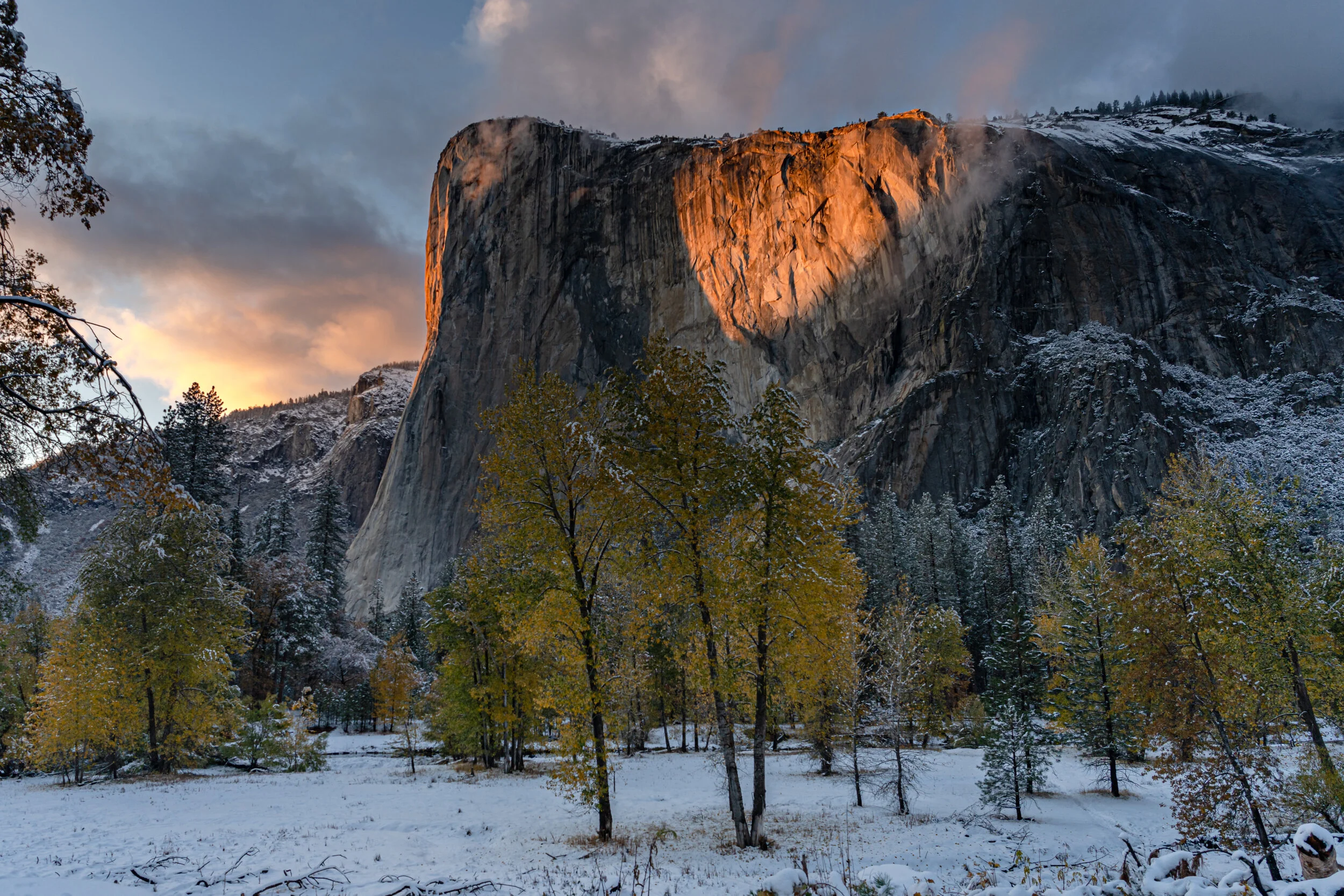 El Capitan sunset wall of light snowy fall colots.jpg
