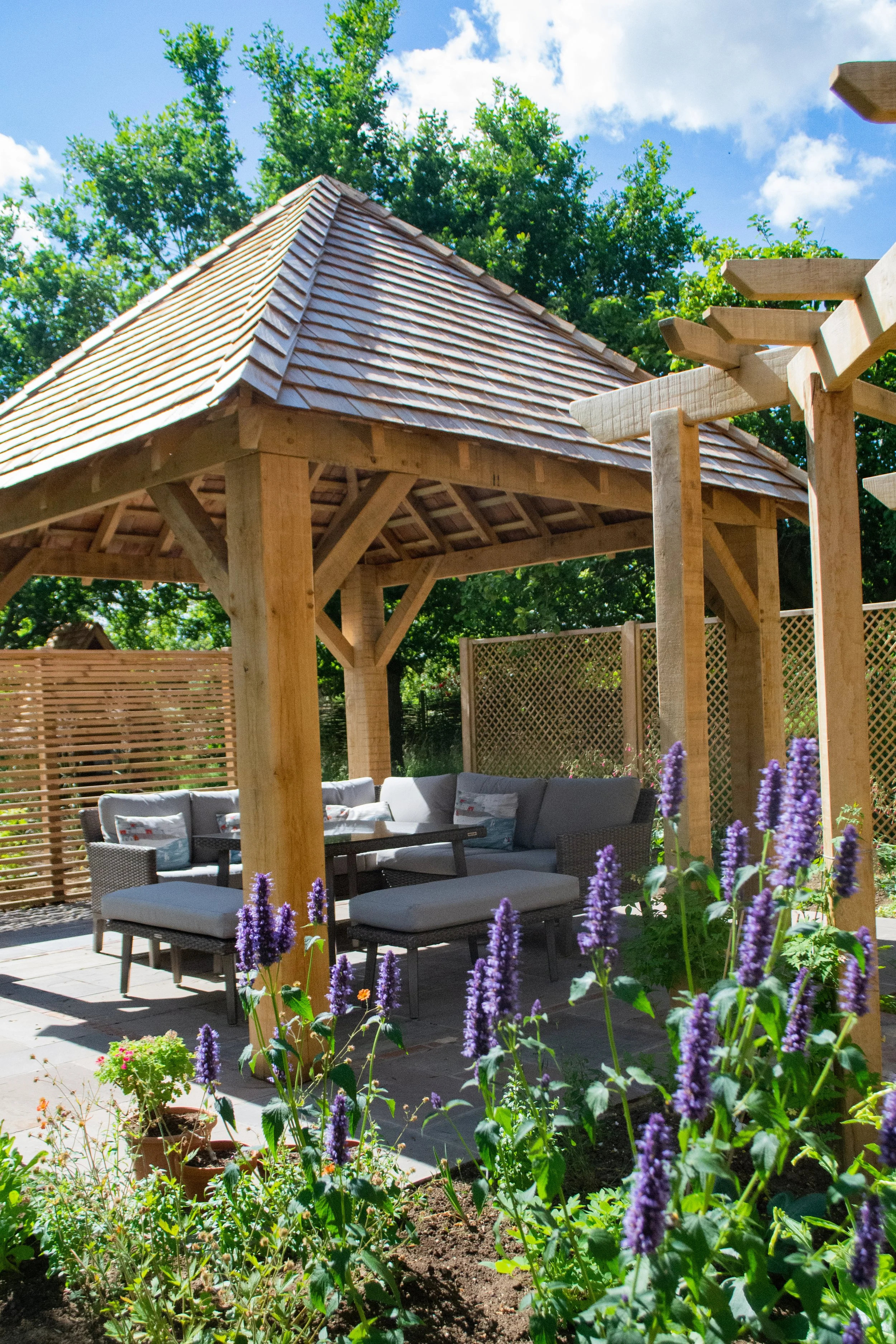 lavender oak gazebo and sandstone paving.jpg