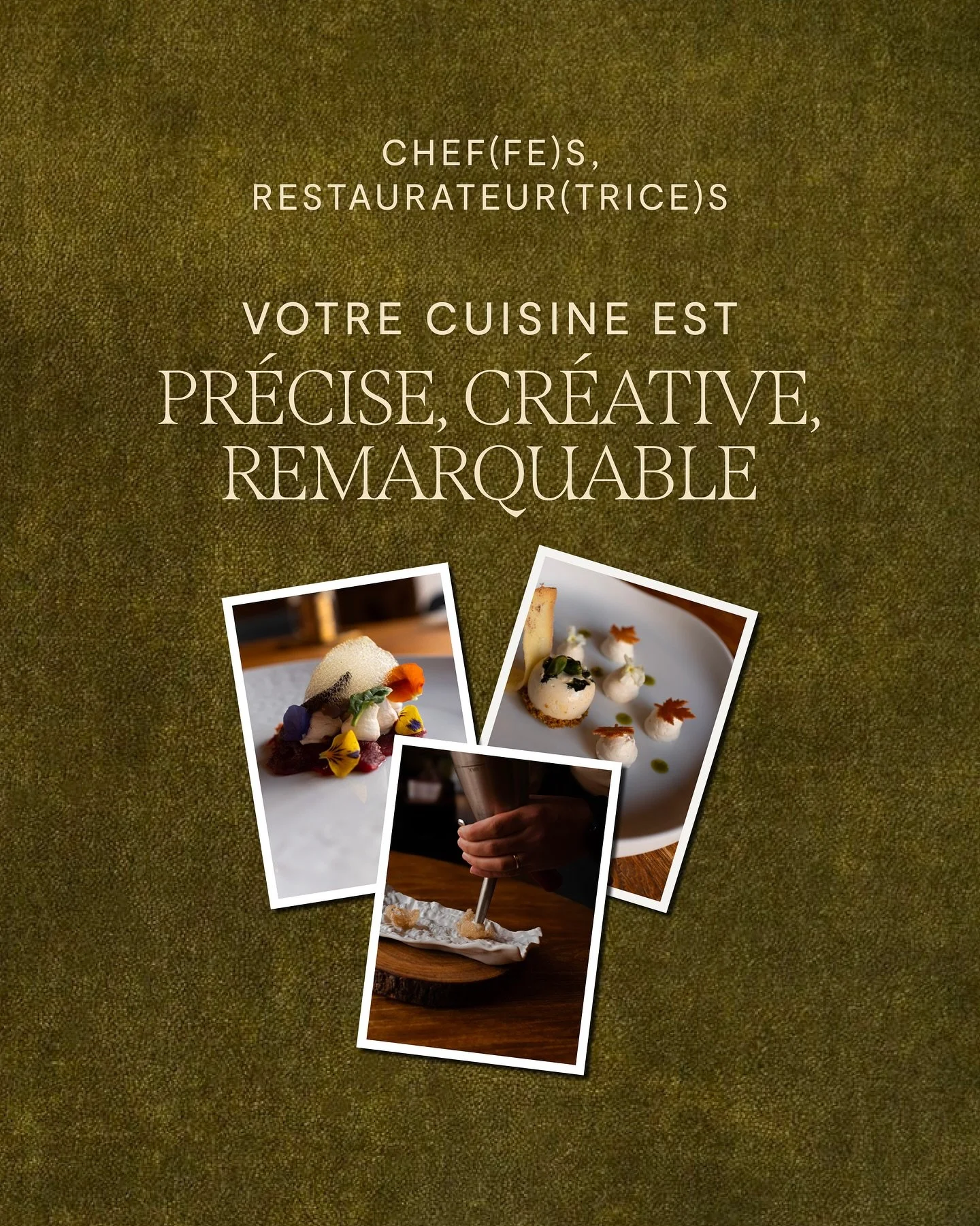 👨&zwj;🍳 Chef(fe)s, restaurateur(rice)s, l&rsquo;exp&eacute;rience dans votre &eacute;tablissement ne commence pas au moment du service. 
Cela d&eacute;bute bien avant : - sur votre site internet, - dans la qualit&eacute; de vos photographies, - dan