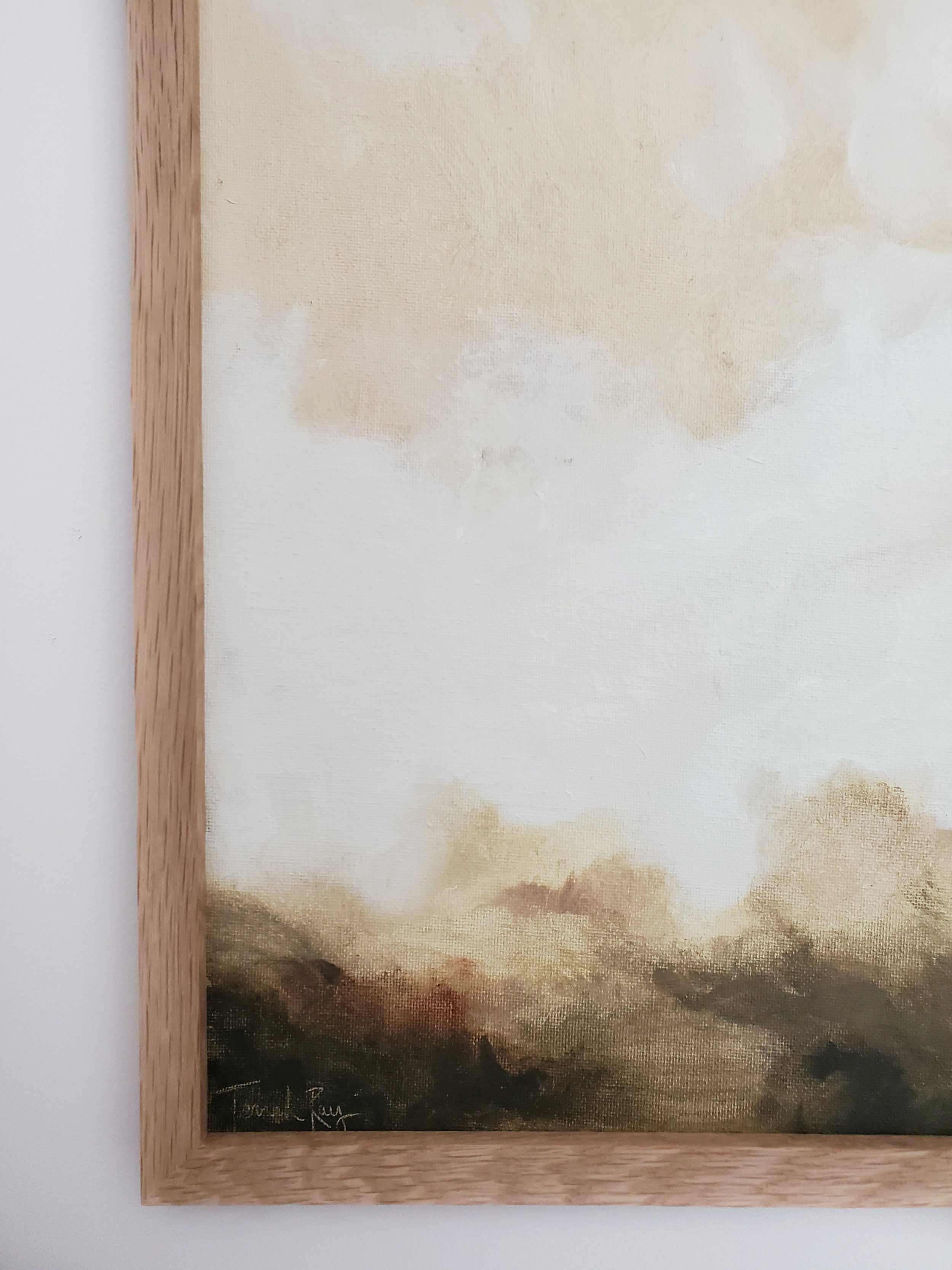 Minimal Earthy Landscape Painting in Natural Wood Frame.jpeg