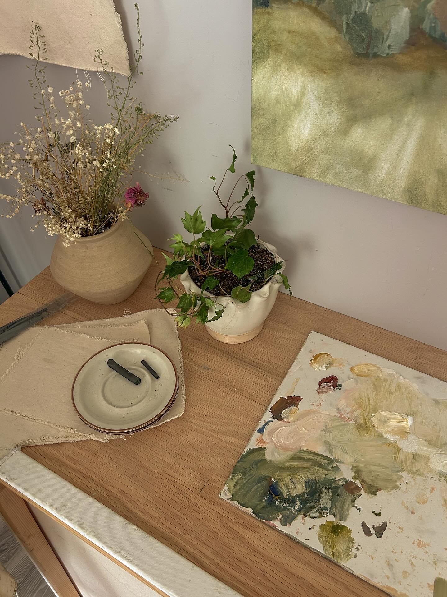 Studio lately: layers of paint building slowly, landscapes unfolding bit by bit, experimenting with raw canvas, fine-tuning prints, letting new ideas take their time.

It&rsquo;s been a quiet, full season of making and I&rsquo;m looking forward to fi