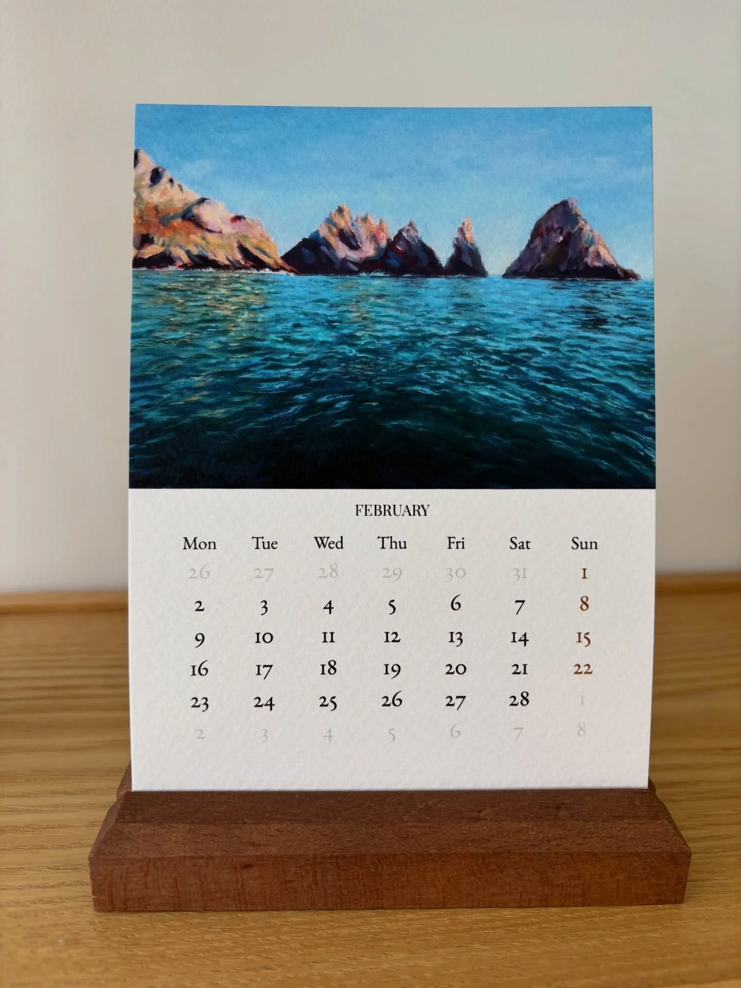That long ole month of January is finally over.
Turn those calendars!

February features a painting of the Peastacks, that crazy rock formation on the south coast of Guernsey, immortalised in paint by Renoir 

#calendar
#guernseyarts #guernseyartnetw