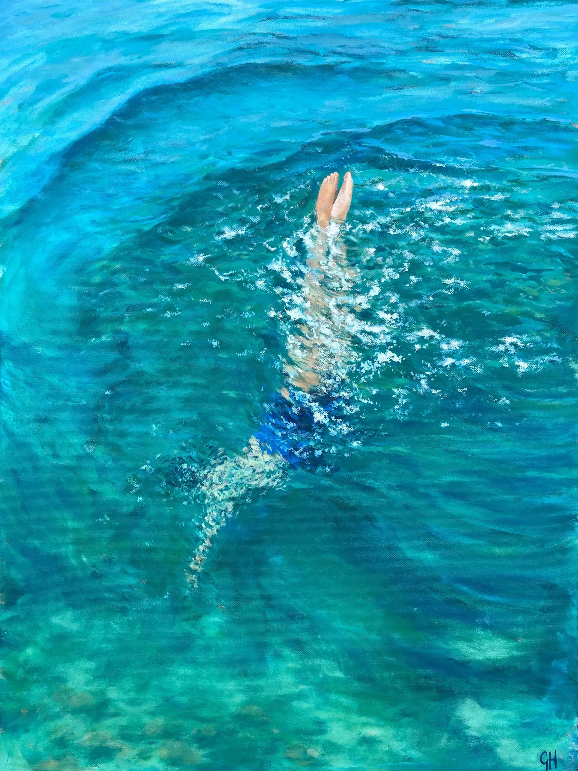Here&rsquo;s a happy thing - my painting &lsquo;Going Deeper&rsquo; won first place in the motion-themed Sarnia Arts club competition. This means it will get to be exhibited on the Pamela Dorey Memorial easel at our Summer Exhibition in August.
I&rsq
