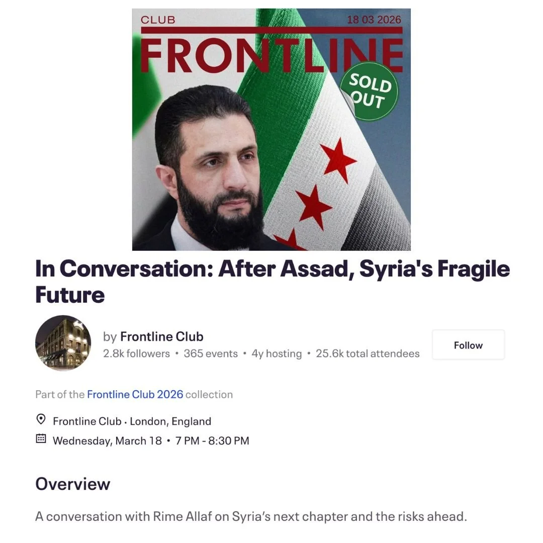 Frontline Club - A conversation with Rime Allaf on Syria's next chapter