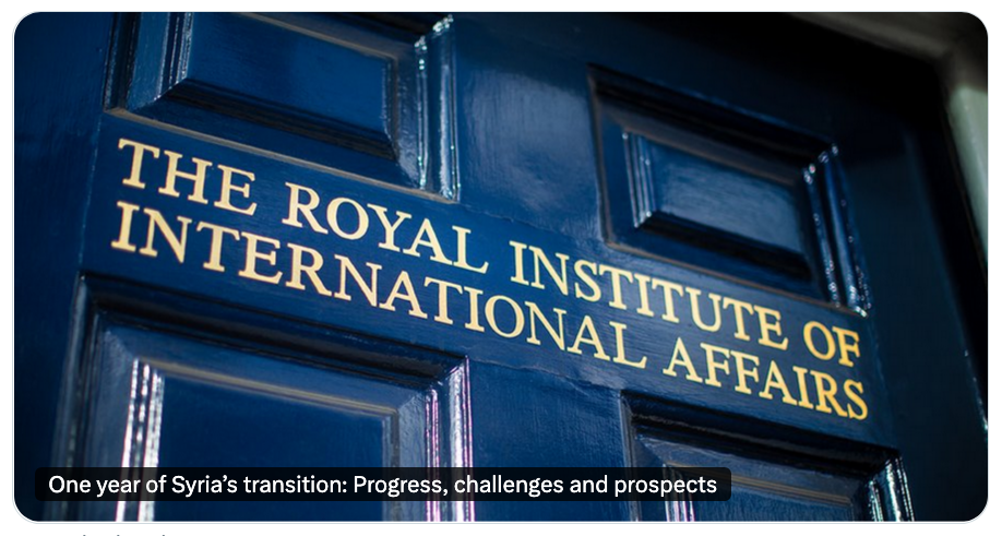 Chatham House - One year of Syria’s transition: Progress, challenges and prospects