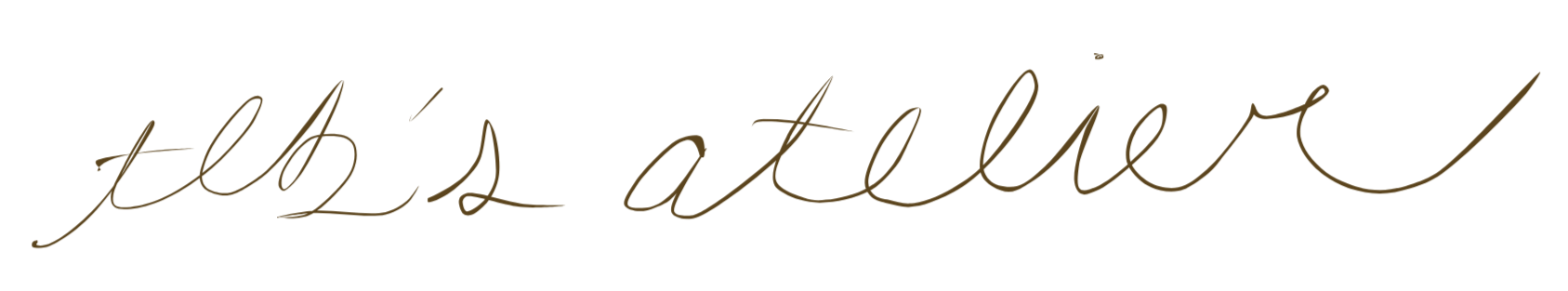 A handwritten style logo that says "tlb's atelier" in brown cursive script.