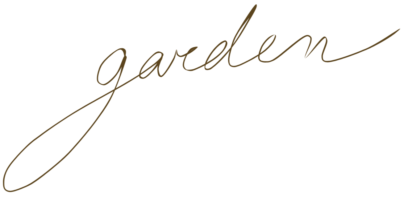 Decorative text that reads 'garden' in script font