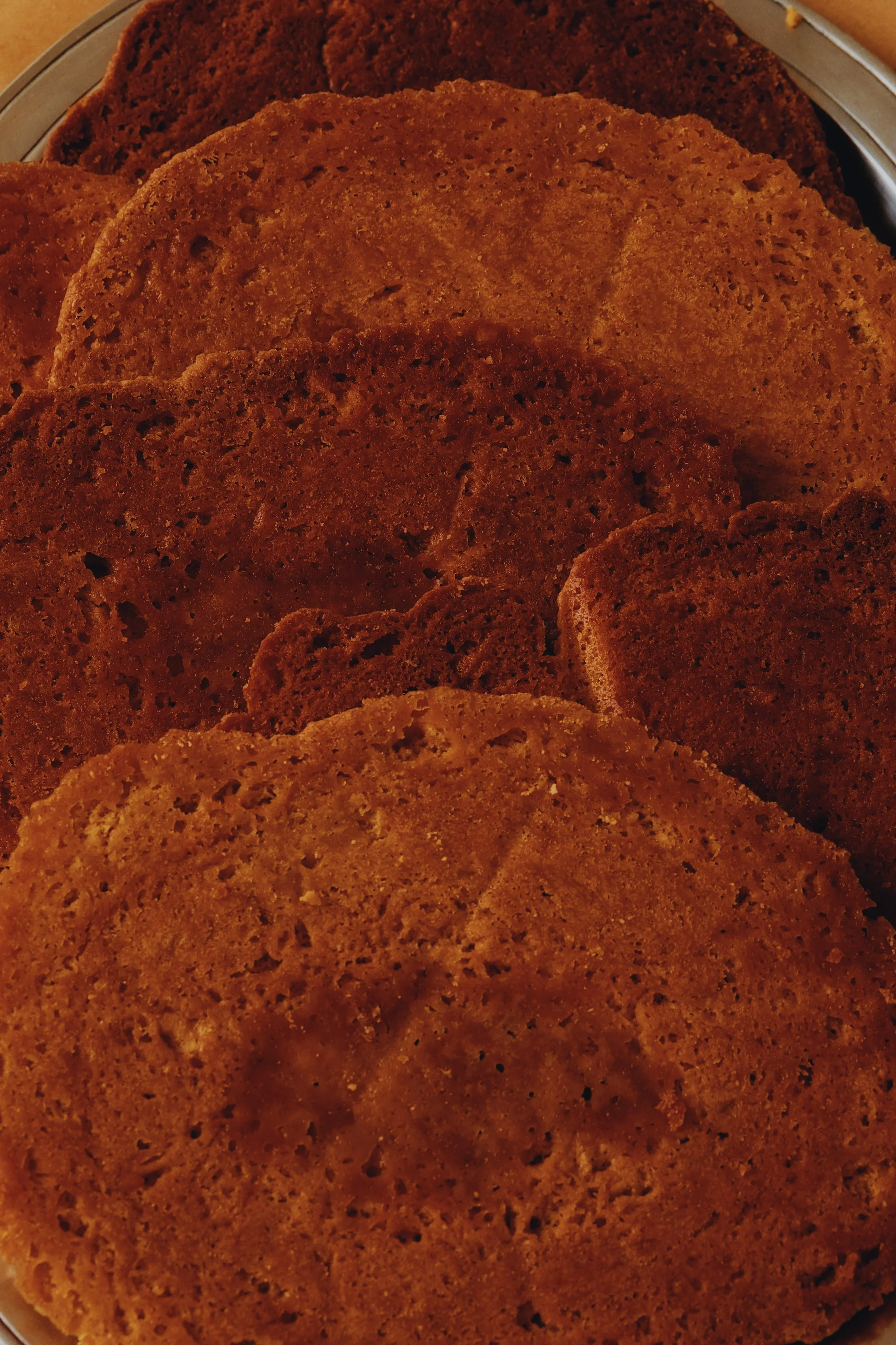baked galettes, laid one over another.