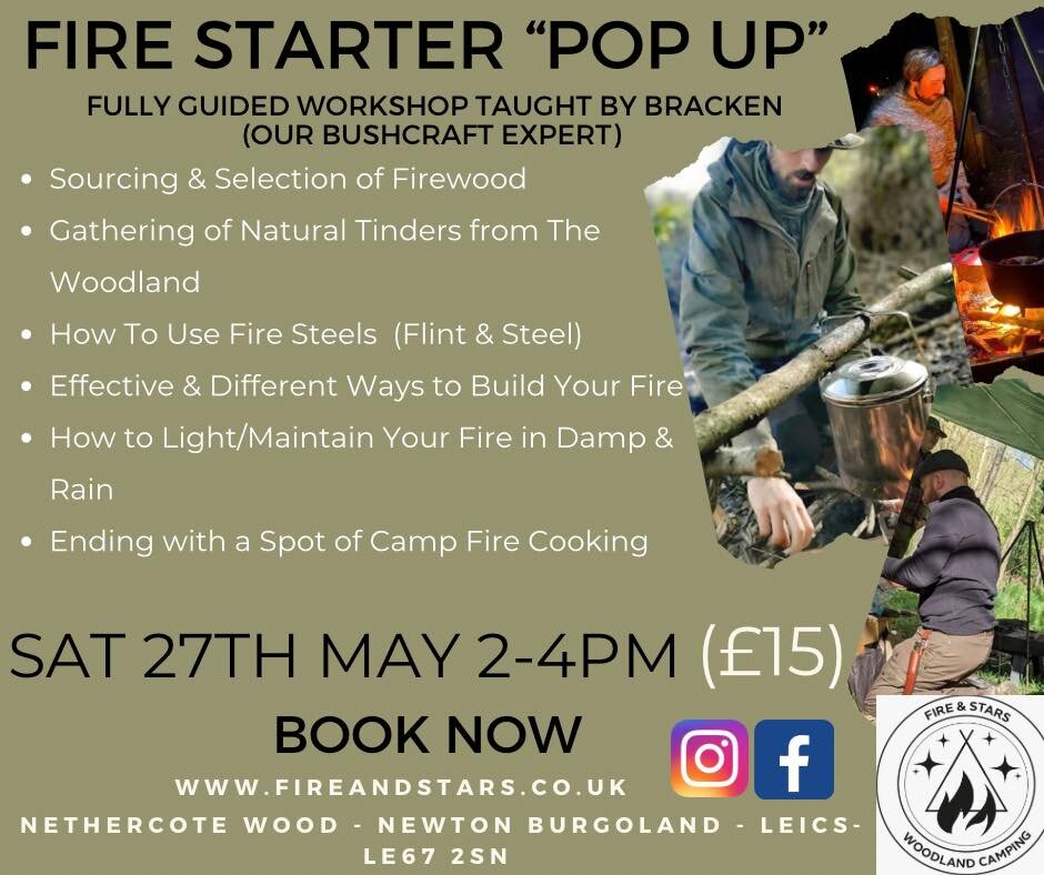 Welcome to our first Woodland Workshop of the season, which will be run by our bushcraft expert Bracken at the end of the month&hellip;he will be instructing on fire building, lighting &amp; cooking. 

So even if you aren&rsquo;t camping with us that