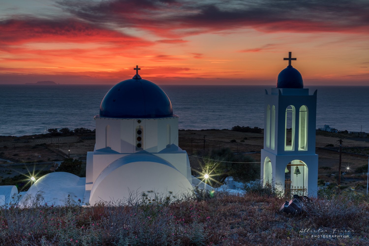 skies on fire in santorini