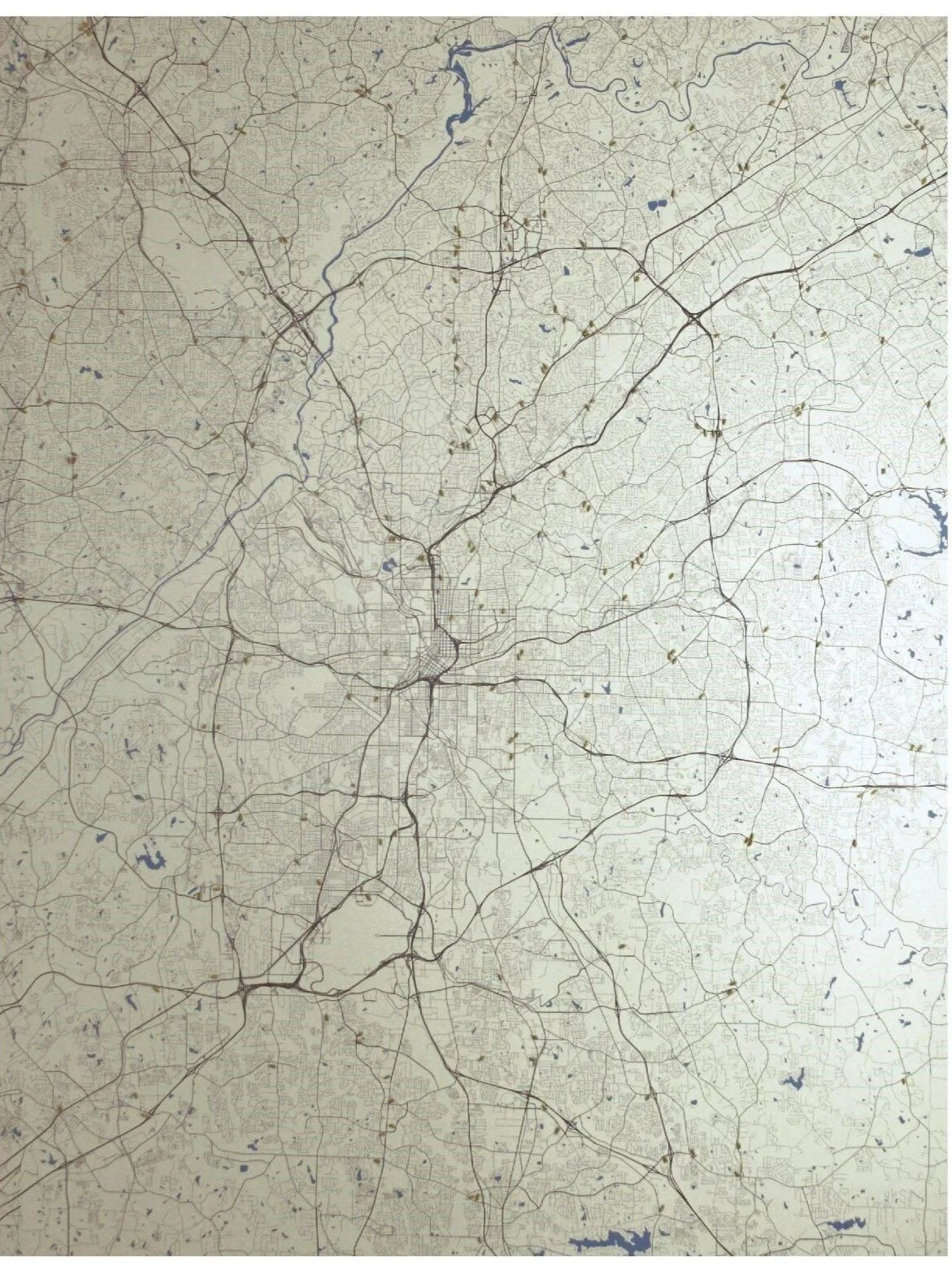 Map showing the road network and lakes of a city and surrounding area, likely a major city in the United States.