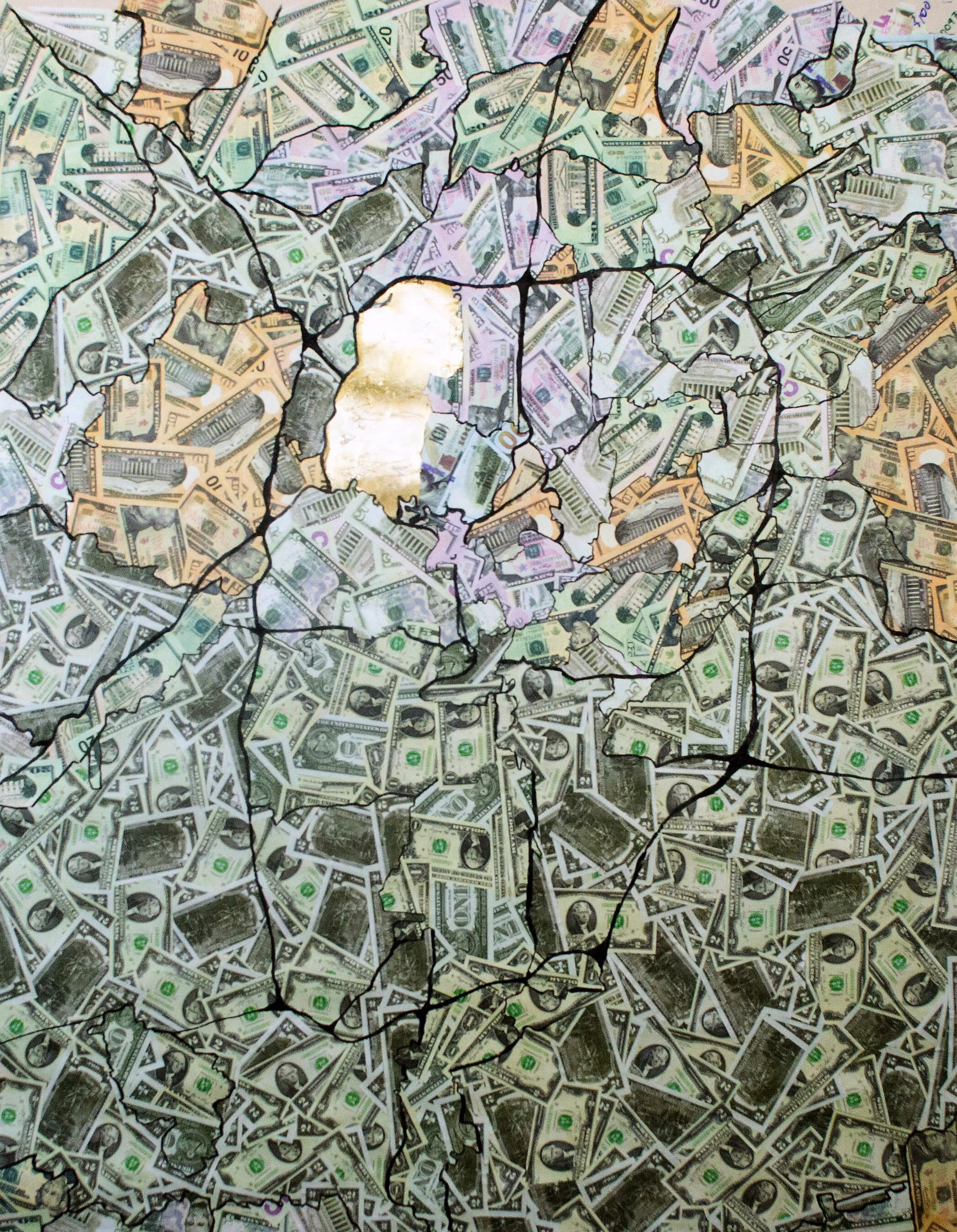 2010 Worth of Atlanta, 2018

Currency, silicone, gold

(48 x 36 inches)

The 2010 Worth of Atlanta uses US currency in correlation with US Census Data to show income distribution across Atlanta. 

$1 below the poverty line  - Gold is the top 1%