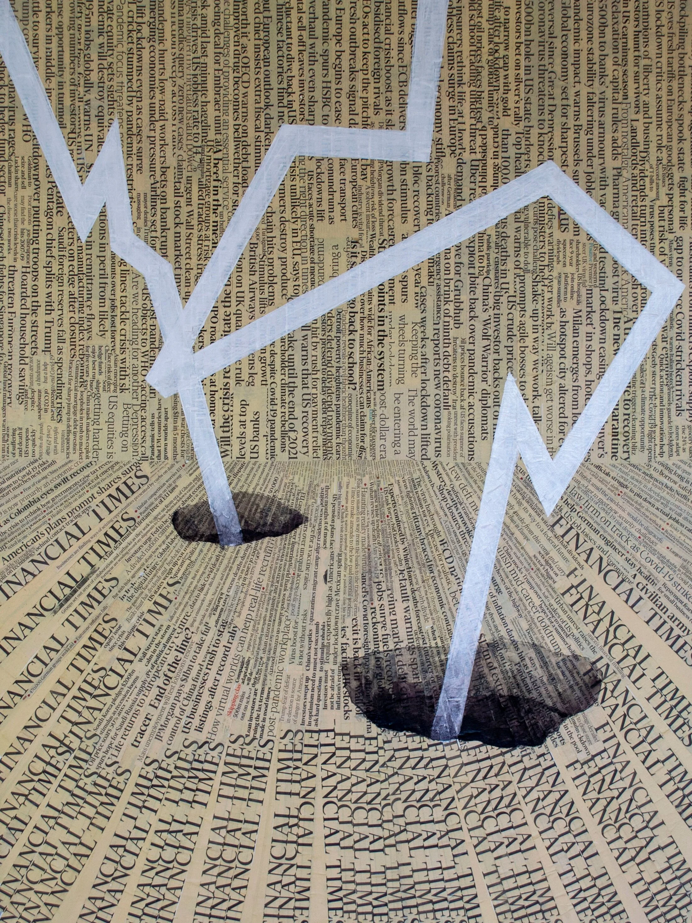 Paintings and art made out of hundreds of headlines from the Financial Times